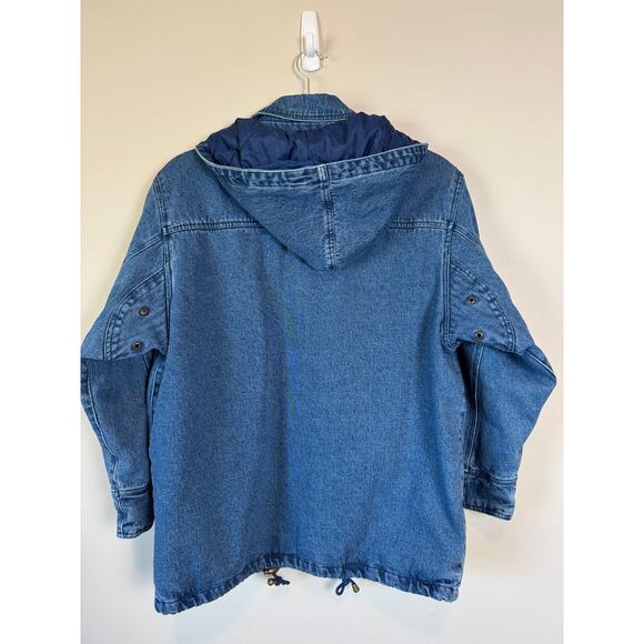 Vtg 90s Brandon Thomas Denim Duffle Toggle Coat Size L - Picture 9 of 14